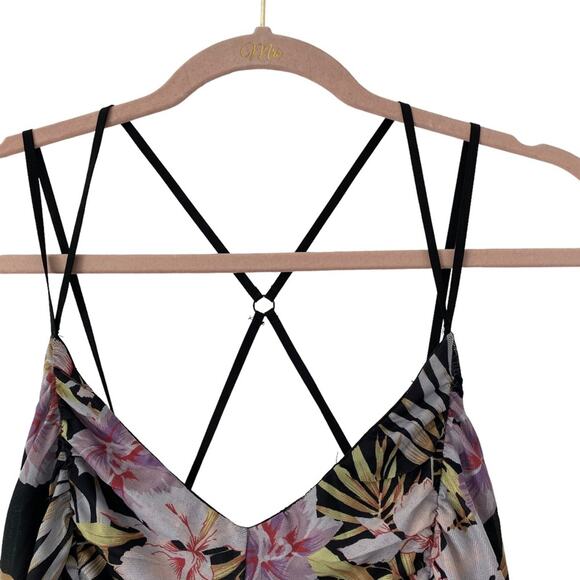 Volcom Slushy Hour Black Tropical Floral Mesh Mini Dress size medium - Picture 8 of 10